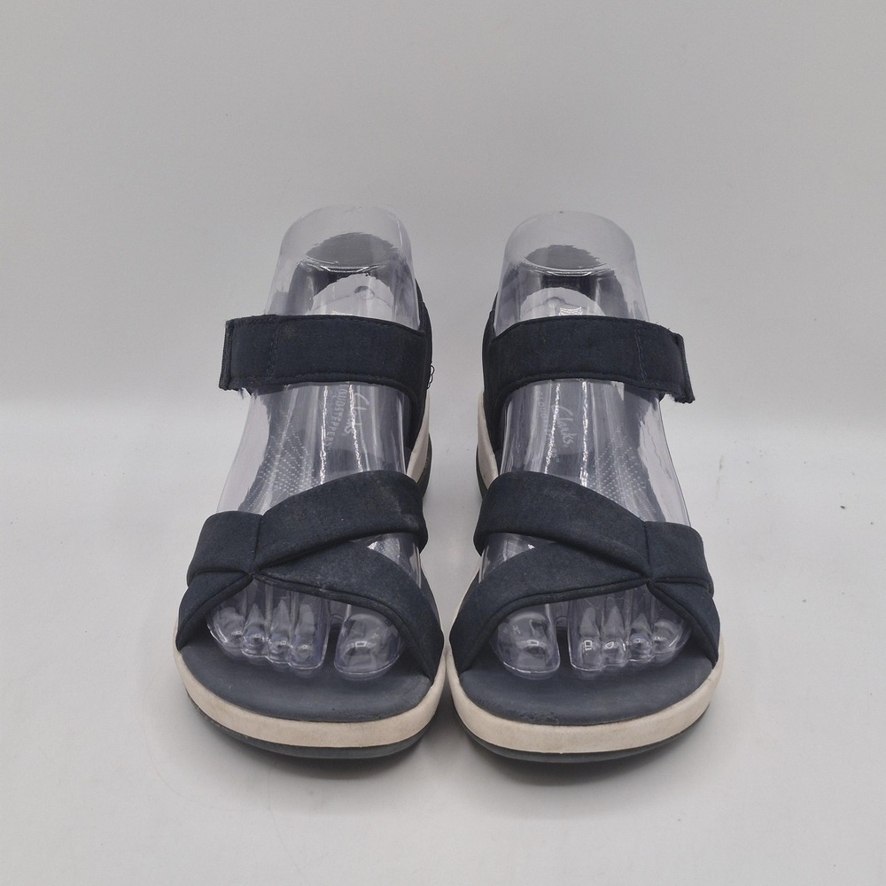 Clarks Cloudsteppers Sandals Womens Size 6 Blue Strappy Hook & Loop Wedge 28504 - Picture 3 of 13